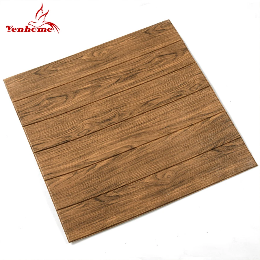 Etiqueta engomada de la pared de madera 3D decoración del hogar PE espuma impermeable revestimiento de pared autoadhesivo papel tapiz para sala de estar dormitorio 3D pared panel