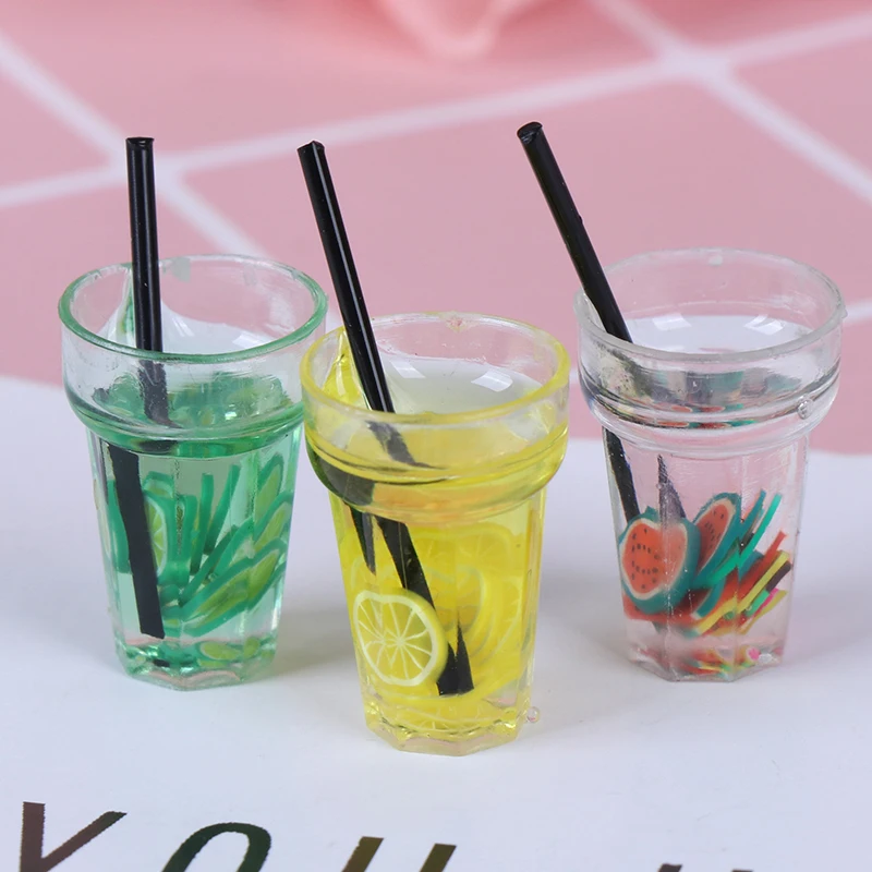1/12 Dollhouse Miniature Food Mini Resin Fruit Bottle Simulation Drinks Model Toys Fruit Drink Play Dollhouse Dolls Accessories