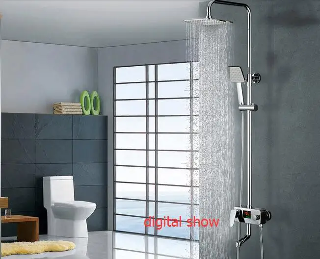 

Foyi Digital Display Shower Faucet Water Powered Digital Display Shower Set 8 Inch Rain Shower Head Tub Mixer Faucet