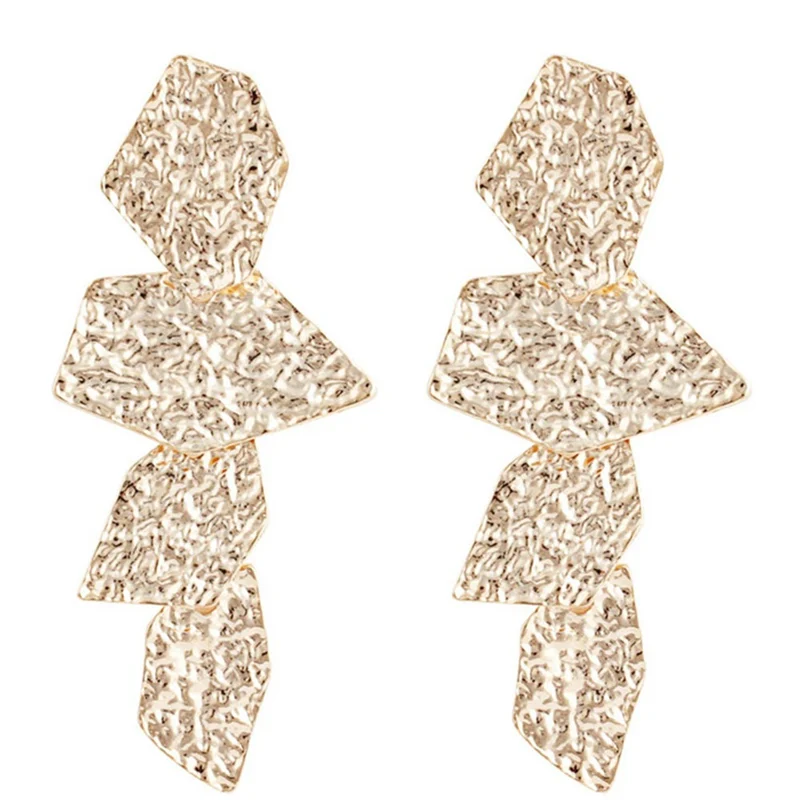 

Exaggerated Brand Gold Color Irregular Square Shiny Metal Big Drop Earrings Women Rhombus Punk Earrings Party Jewelry