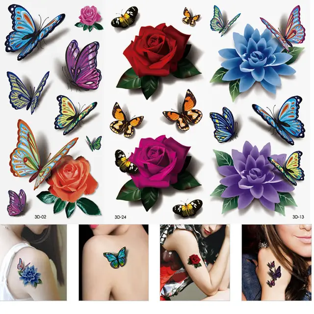 3 Pcs Wanita 3d Sementara Tato Bunga Mawar Tahan Air Palsu Stiker Tato Di Tangan Kecantikan Makeup Tattoo Lengan