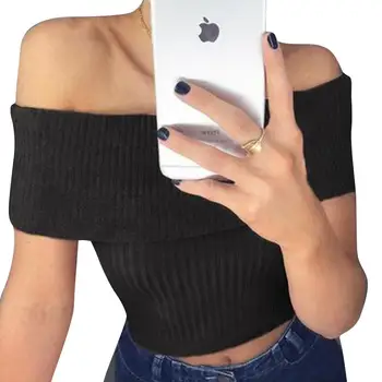 

Knitted Top Winter Women Sexy Tops Streetwear Off Shoulder Sweater Party Clubwear Short Knitting Cropped Tops WS689X