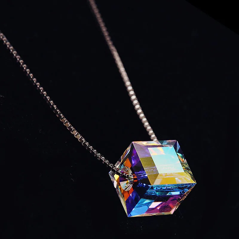 

Fashion Box Chain Square Crystal Charm Pendants Neckalce 925 Sterling Silver Choker Necklace For Women Wedding Jewelry dz757