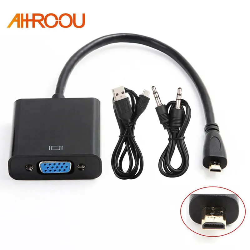 AHHROOU 1080P микро HDMI в VGA Аудио конвертер кабель адаптер для мужчин и женщин HD HDTV ПК