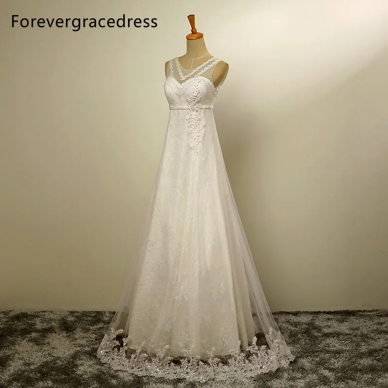 Forevergracedress Новый Дизайн линия Длинные свадебное платье Элегантный Совок Средства ухода за кожей шеи бисером с Кружева на спине свадебное