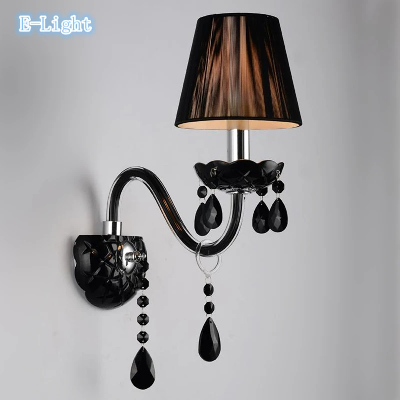 1 Bulb Black Wall Lamps Home Beiside Crystal Wall Light Match Single Head Black Lampshade E14 LED Living Lamp Bedroom Lighting