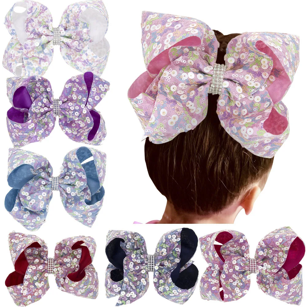 

1PC 2019 6inch JOJO Hair Bows Large Sequins Bow with diamond band with Alligator Clip for Girls Hair Accessories Hair Clips