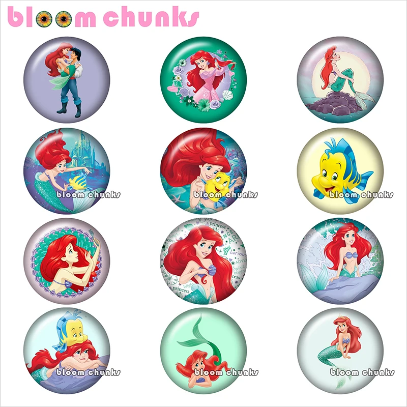 

princess mermaid glass snap button Round photo glass cabochon demo flat back Making findings 12mm/18mm/20mm/25mm TL1211