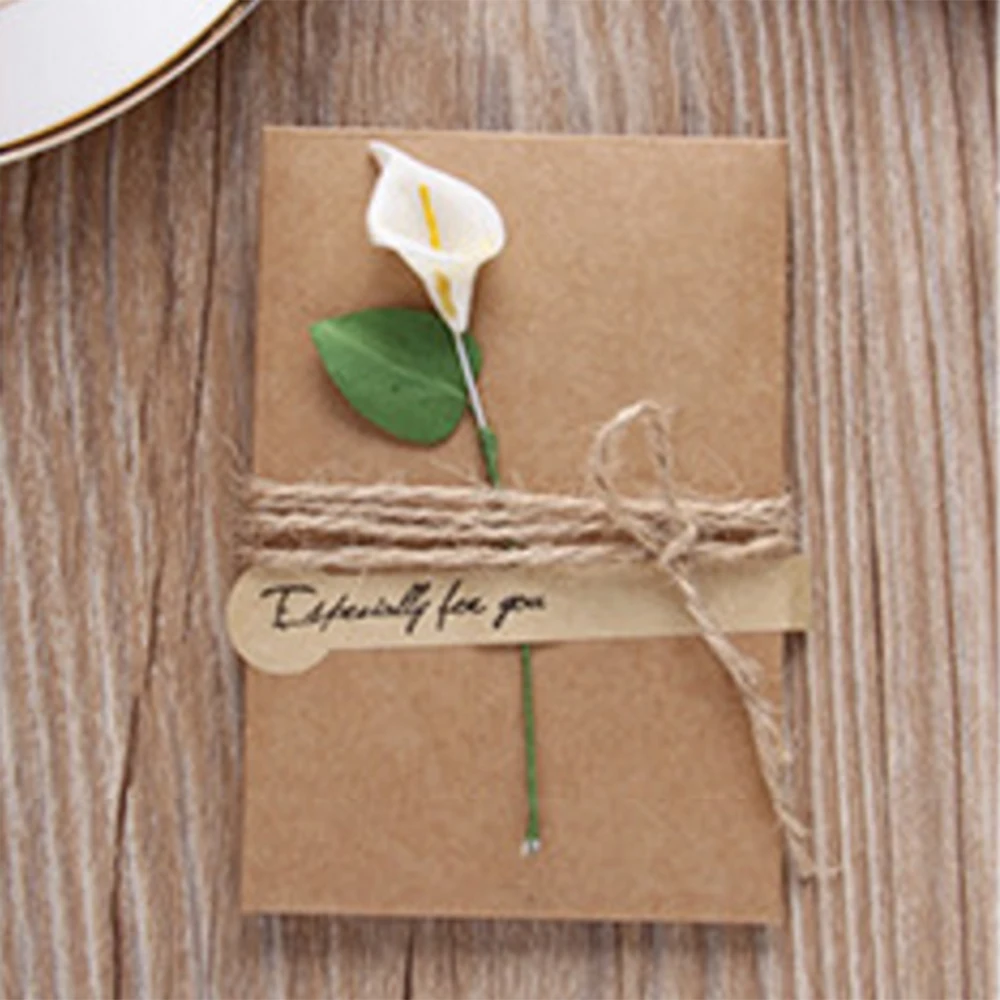 

10pcs DIY Kraft Paper Handmade Dry Flower Invitation Greeting Card Birthday mother's day with Envelope Christmas Wedding favors