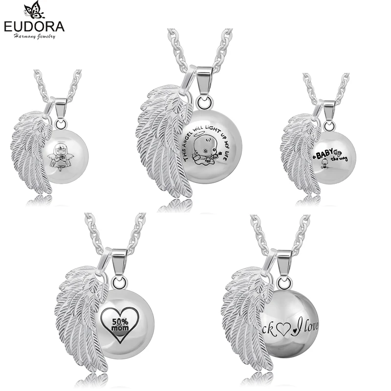 

Eudora Fairy Angel girl Mexican Bola Harmony Bola Pendant Belly Bola Angel Wing Pendant Necklace Jewelry for baby pregnant women