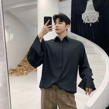 

Men Stage Show Clothing Ruffle Long Sleeve Casual Shirt Streetwear Hip Hop Male Vintage Fashion Dress Shirts