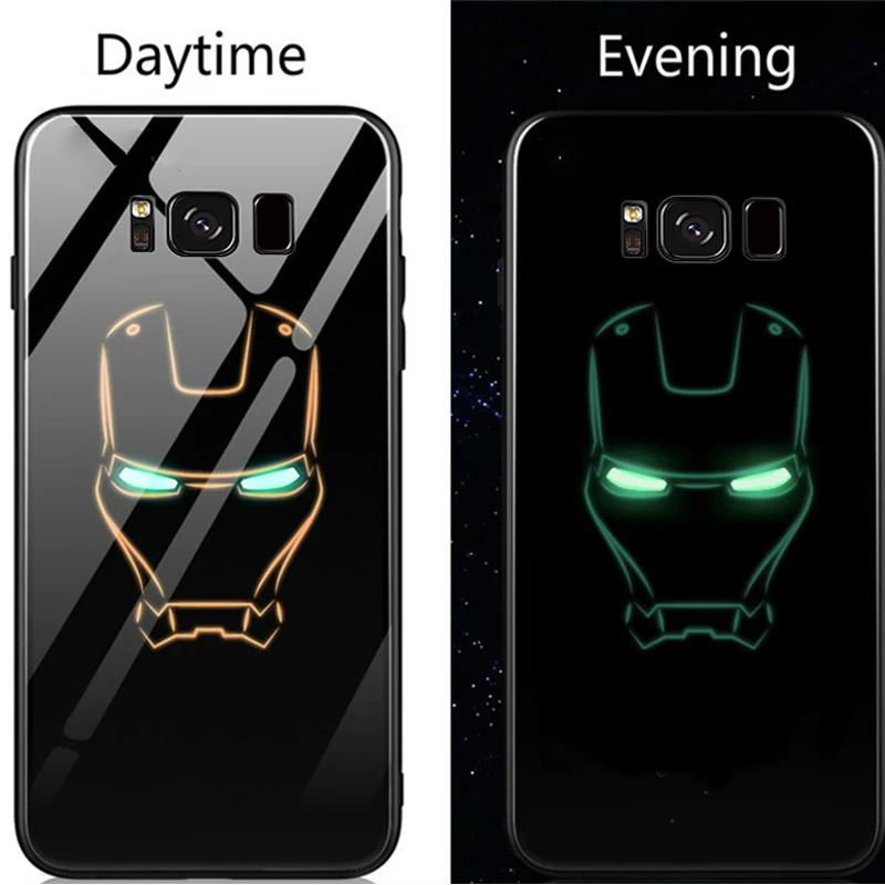 Avengers Marvel Batman Captain America Iron Man Luminous Glass Case For Samsung Galaxy s8 s9 s10 Plus Note 8 Black Panther Case