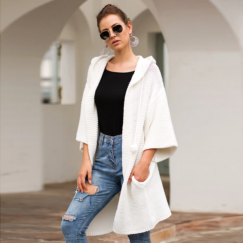 

Autumn and Winter Women's Sweater New Long Hooded Loose Sweater Women's Knitted Jacket Fashion Casual Cardigan for Women 2019