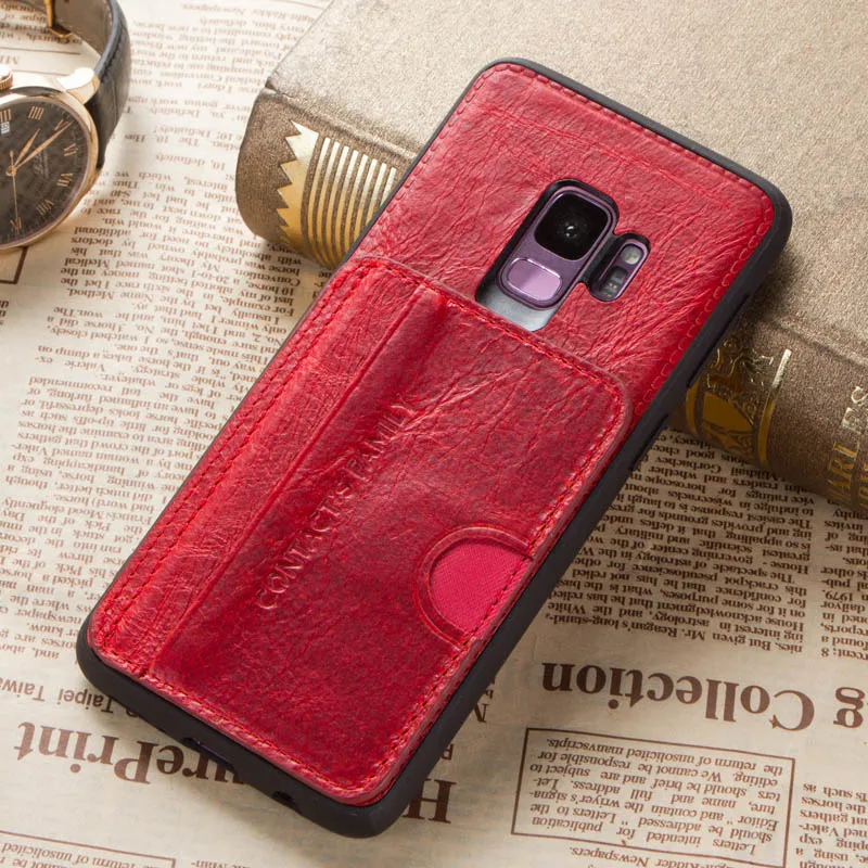 Винтаж кожаный бумажник чехол для samsung Galaxy S9 карман-держатель для карт чехол для samsung S9 защитный чехол на телефон гравировка - Цвет: 1002-red