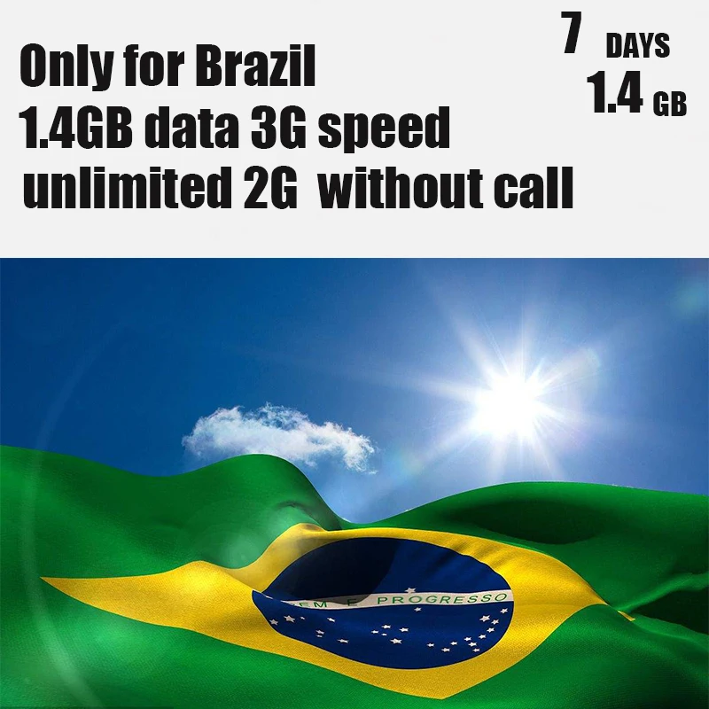 Brazil Sim Card 7 Days Plan 1.4 GB Data 3G Speed Unlimited 2G Without