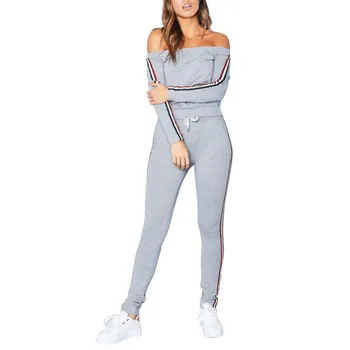 

ROPALIA Female Sexy Slash Neck Tops + Long Pants Leisure Two Piece Tracksuit Women 2 piece Women Autumn Clothing Set
