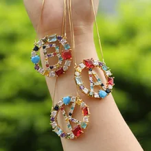 1 шт.; Лидер продаж; Стильная Золотая Цвет микро проложить Радуга CZ кубический цирконий A-Z с инициалами насквозь письмо подвески для Для женщин ювелирные изделия