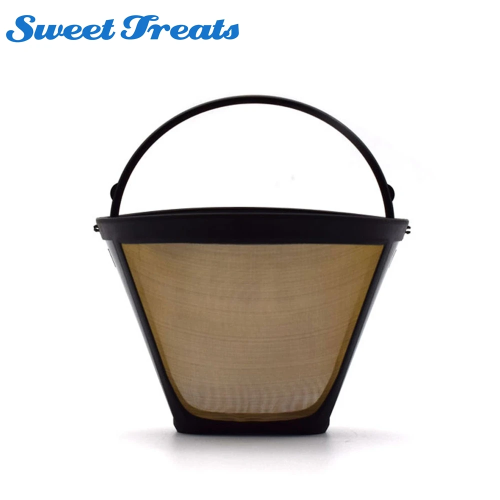Useful Reusable Coffee Filter 10-12 Cup Permanent Cone-Style Coffee Maker Machine Filter Gold Mesh With Handle Cafe Coffees Tool Useful Reusable Coffee Filter 10-12 Cup Permanent Cone-Style Coffee Maker Machine Filter Gold Mesh With Handle Cafe Coffees Tool