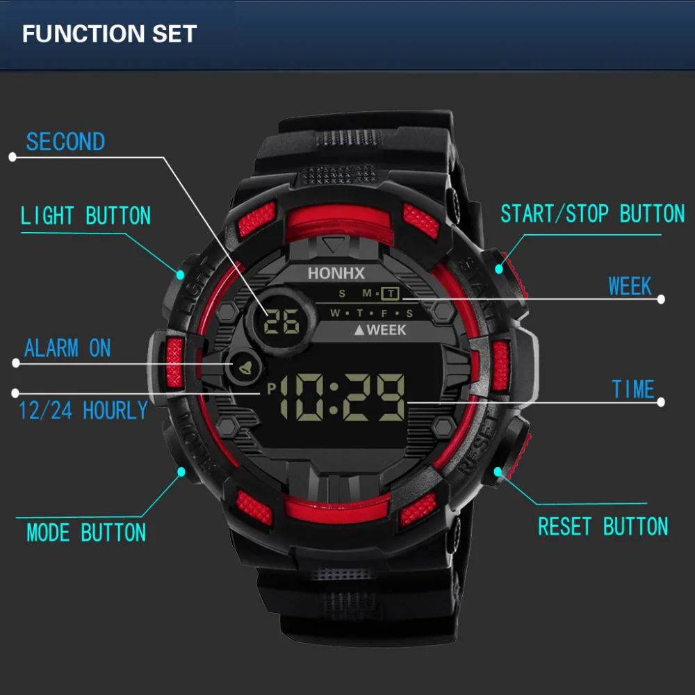 HONHX модные спортивные часы мужские уличные цифровые часы светодиодный военный роскошный будильник электронные часы с датой часы браслет для мужчин 618