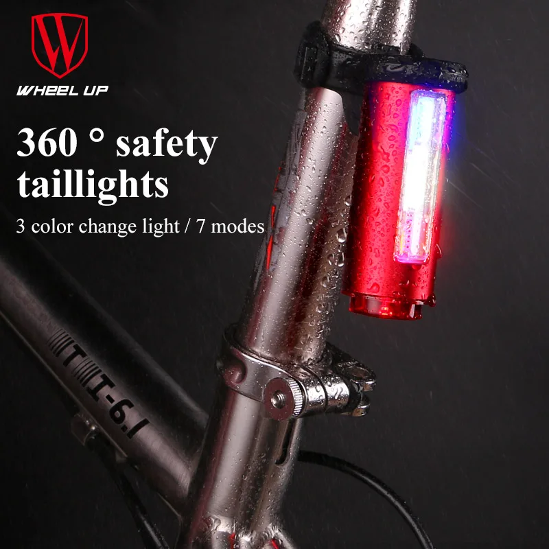 WHEEL UP Bike Light USB Rechargeable 360 Safety Seat post Tail-light 7 Modes COB Lamp Beads LEDS Bicycle Light
