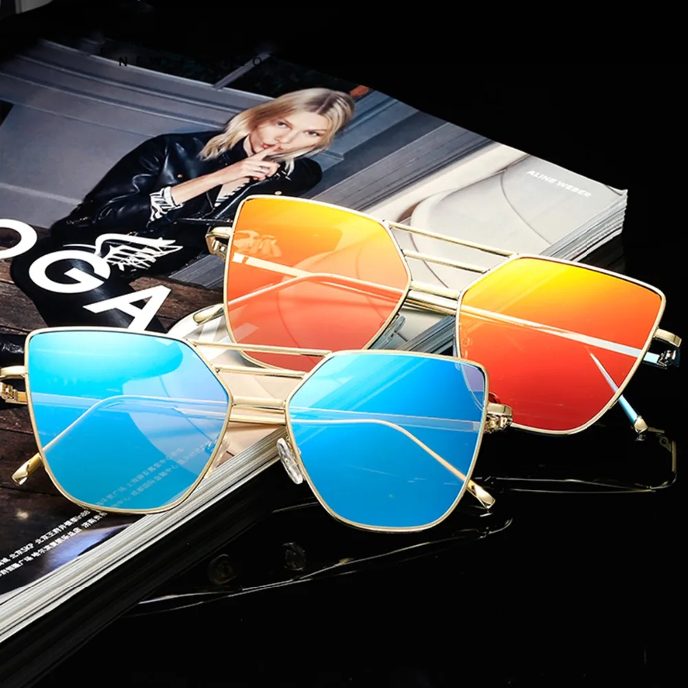 Мода г. кошачий глаз Винтаж брендовая Дизайнерская обувь смолы солнцезащитные очки для женщин для Металл Светоотражающие защита от