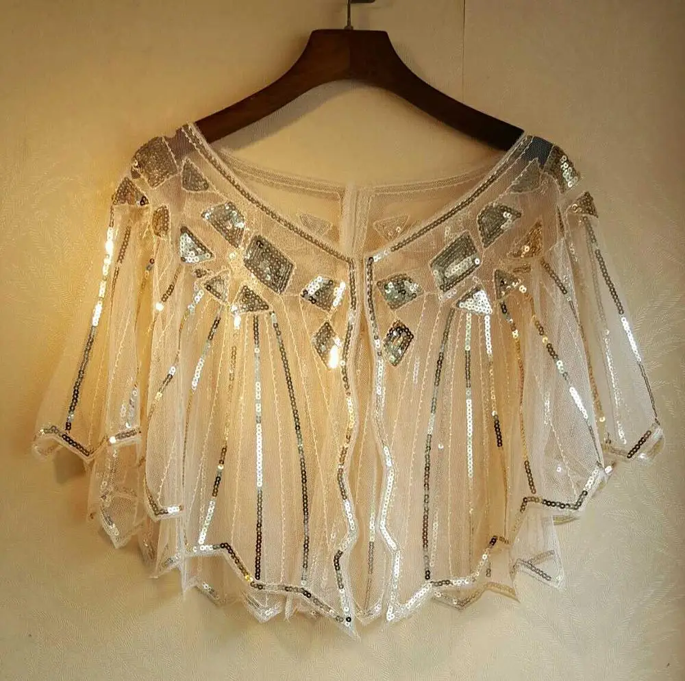

Gold Bridal Shawl Wrap Bolero Women Short Cape Sequined Sparking Wedding Jacket ,bolero novia,Custom Made Bride cape