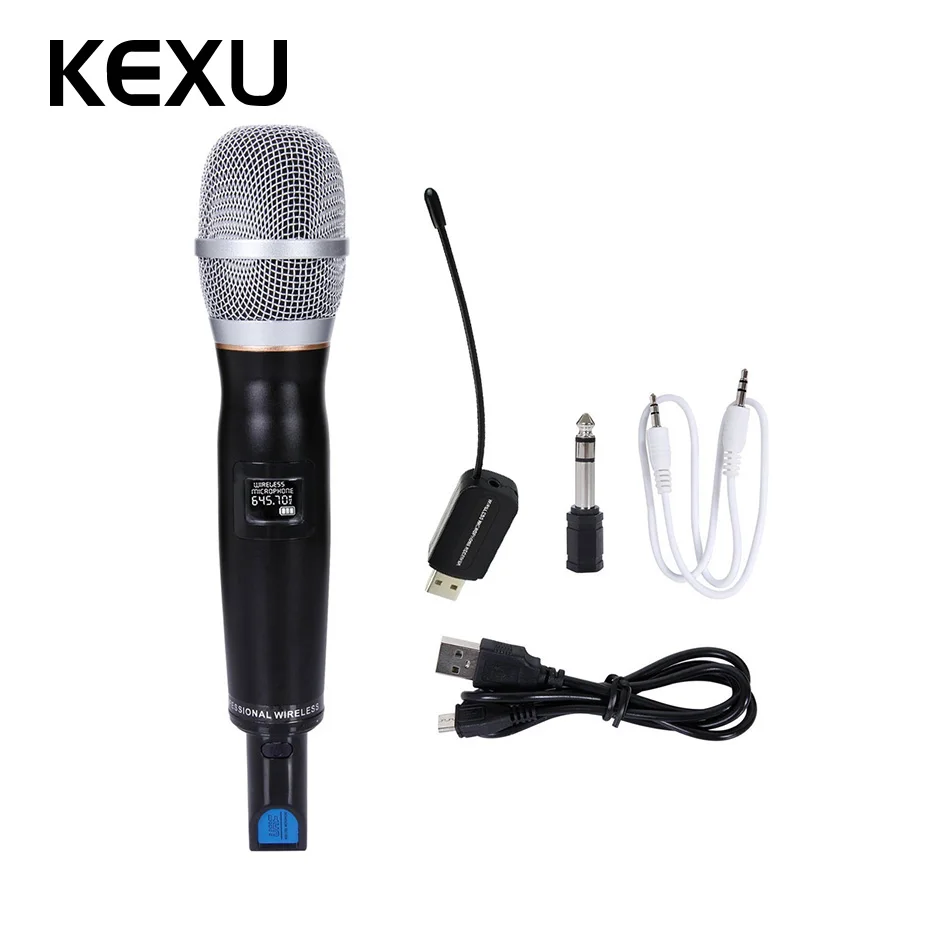 

KEXU Pro UHF Wireless mic Handheld Vocal Microphone With Receiver Audio Cable USB Charge for Indoor Outdoor Activity Microphone