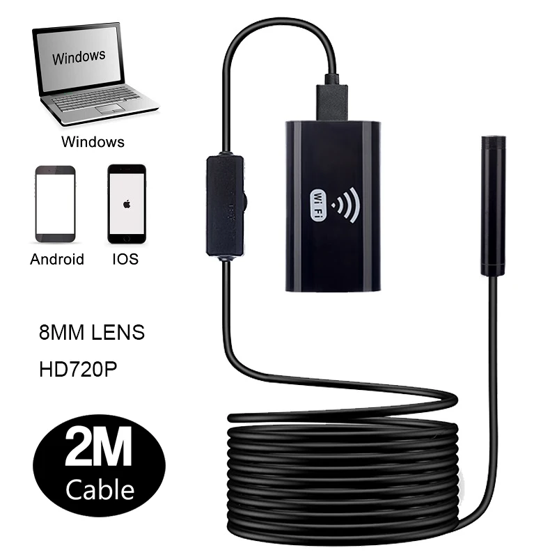 

ZCF99 2 meter soft cable 8MM lens IP67 waterproof endoscope wifi borescope inspection camera snake USB wireless camera endoscope