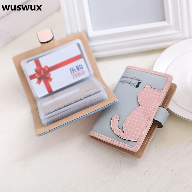 2017 new fashion cute little cat 20 card slot pu strap buckle