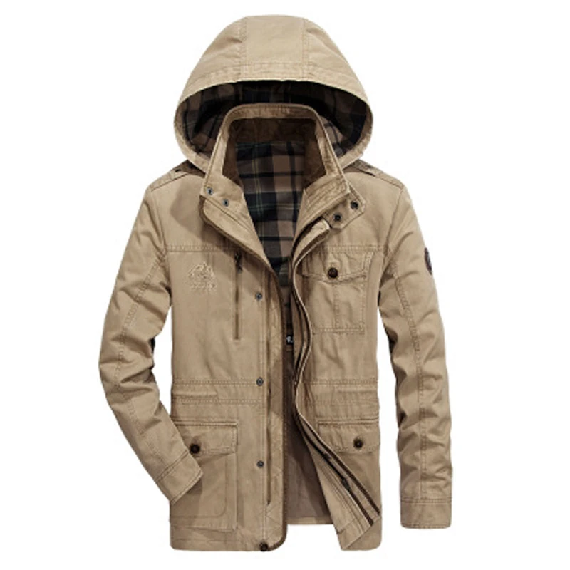 AFS JEEP брендовая Военная длинная куртка для мужчин Высокое качество осень зима ветрозащитная верхняя одежда теплые мужские куртки с капюшоном пальто размер M-4XL - Цвет: Khaki