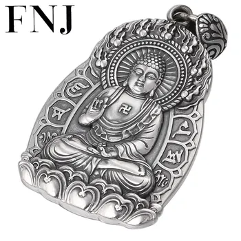 

FNJ 925 Silver Buddha Pendant Lotus Good Luck Hang Original Pure S925 Thai Silver Pendants for Women Jewelry Making