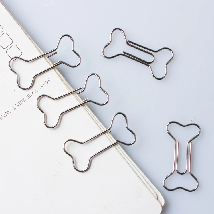 

12 Pcs/pkg creative bone paper clips cute bookmarks kawaii bright silver paper clip