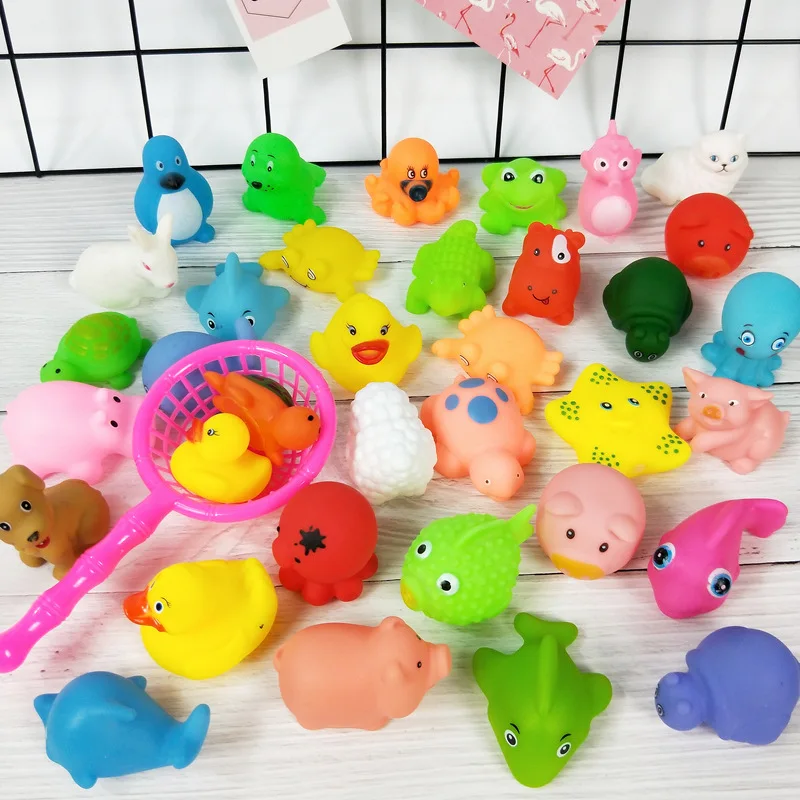 10 шт. смешанные животные, плавающие водные игрушки, красочные мягкие плавающие резиновые утки, сжимающие звук, пищащие игрушки для купания для детей, игрушки для купания