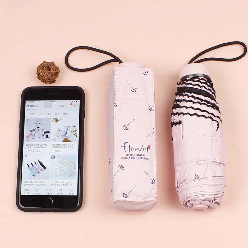 5.Umbrella Rain Women Folding Umbrellas Female Sunny Parasol Lovely Mini Pocket Umbrella Girls Travel Waterproof