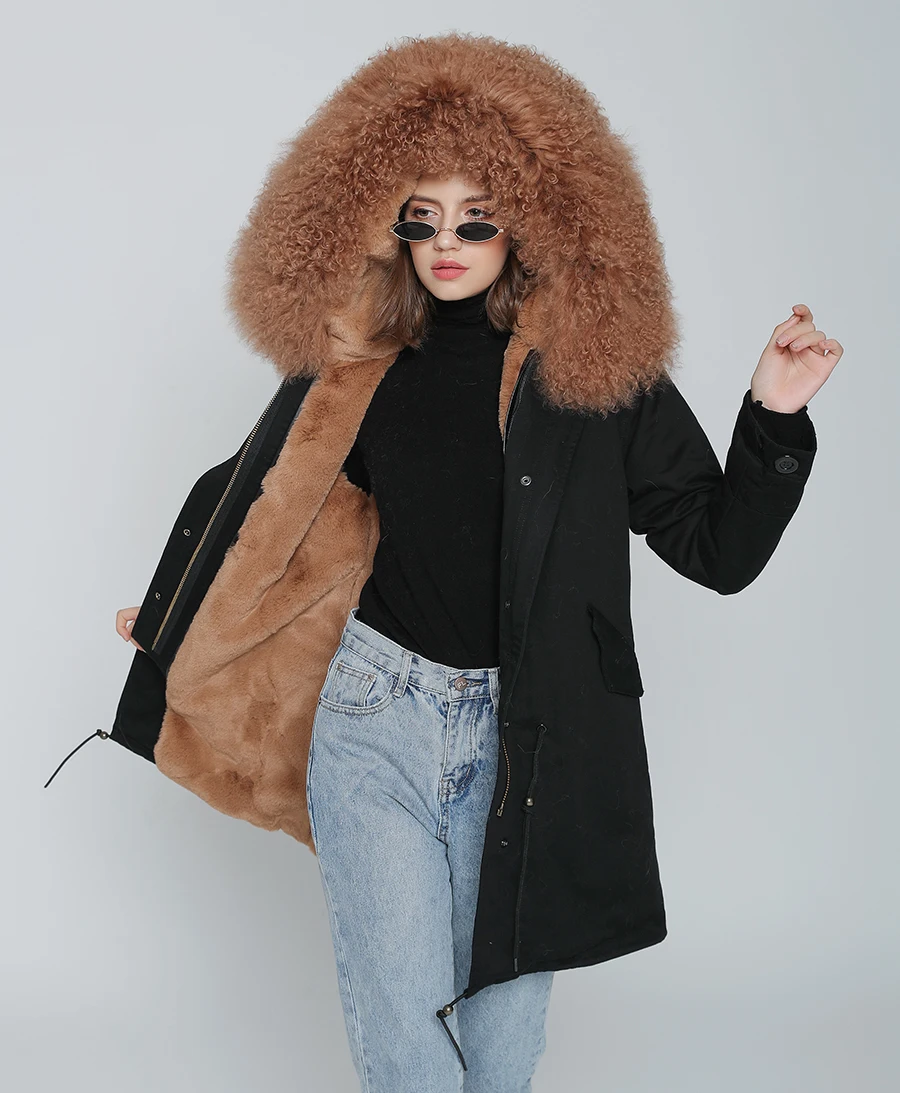 OFBUT winter jacket women real fur coat long parka natural Mongolia Sheep Fur collar hood thick warm streetwear brand new