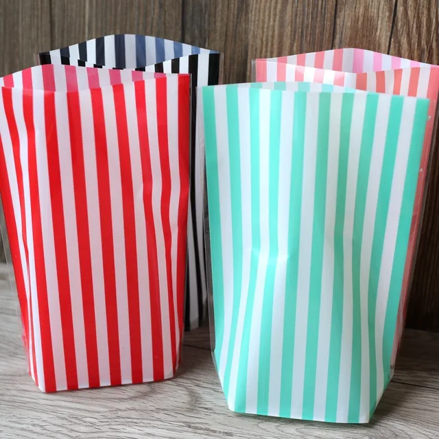 Us 8 55 5 Off Plastic Stripe Cellophane Bags Gift Candy Wedding Favor 100pcs Lot In Wring Supplies From Home Garden