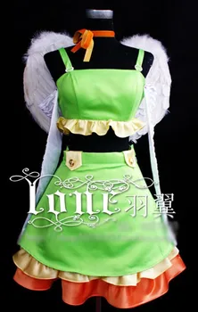

Macross F Ranka Lee Cosplay Costume Halloween Beauty Green Dress+Wings Custom