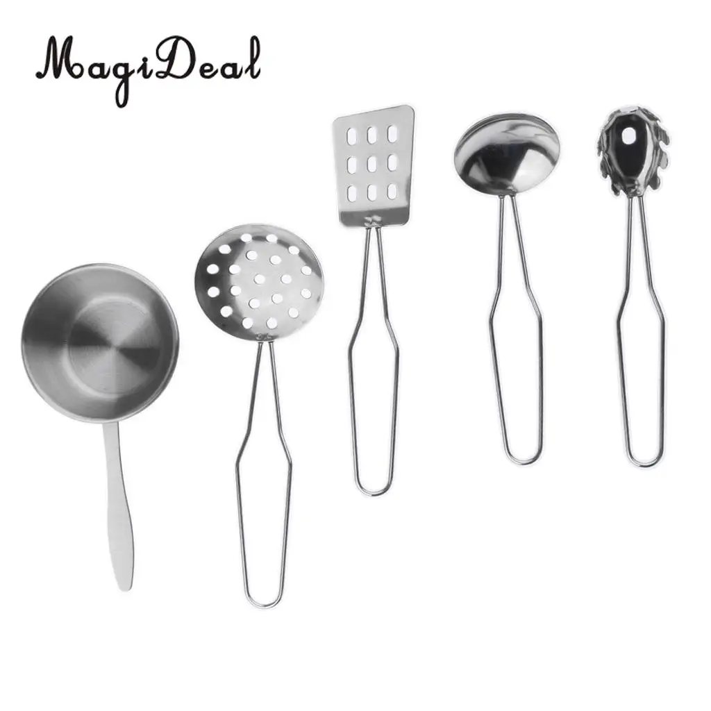5Pcs/Set Stainless Steel Kitchen Metal Utensils All Purpose Kitchen Tool Set for Children Kids Pretend Play Toys