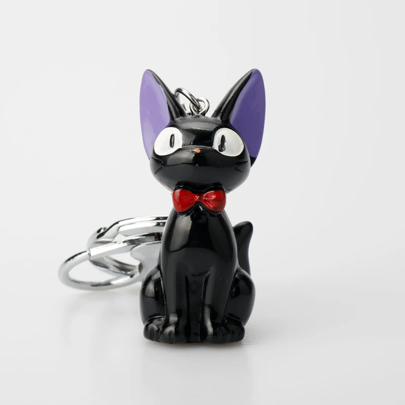 

3D Kiki's Delivery Service Jiji Black Cat Keychain PVC Resin Hayao Miyazaki Anime Figures Toy Car Key Holder Kids Brithday Gift