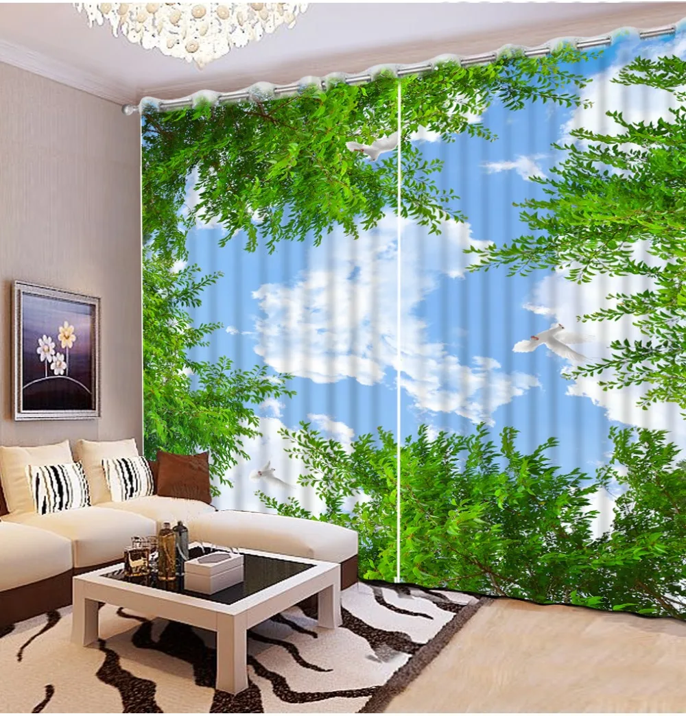 

Photo Customize size 3D blue sky forest curtains for living room 3d home decoration