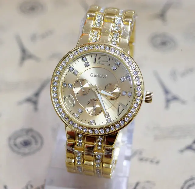 2016 New Luxury Geneva Brand beauty Crystal watch women men fashion dress quartz wrist watch Relogio