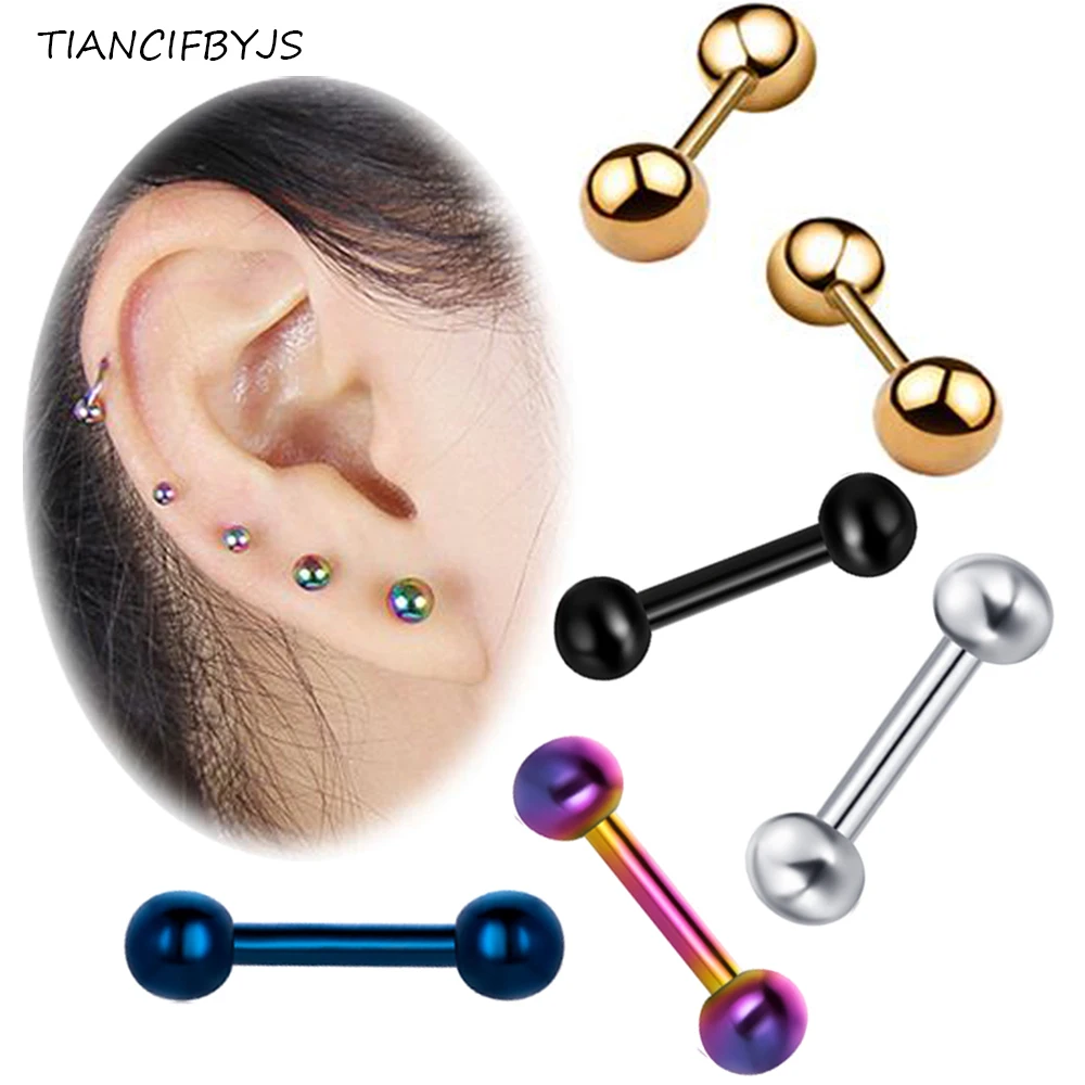 Dress-up yourself DU 2Pairs 14G 20G Stainless Steel Polished Ball Barbell Helix Cartilage Tragus Ear Lobe Stud Earring 