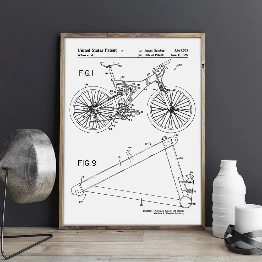 Горный велосипед патент, работа на велосипеде, велосипед стены искусства, плакаты с велосипедами, декор комнаты, печать, blueprint, идея подарка, настенные украшения - Цвет: CP1284