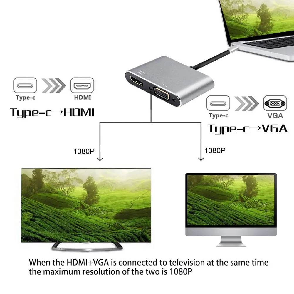 Адаптер Type C к HDMI 4K VGA Поддержка режимов отображения зеркал 5 Гбит/с конвертеры для