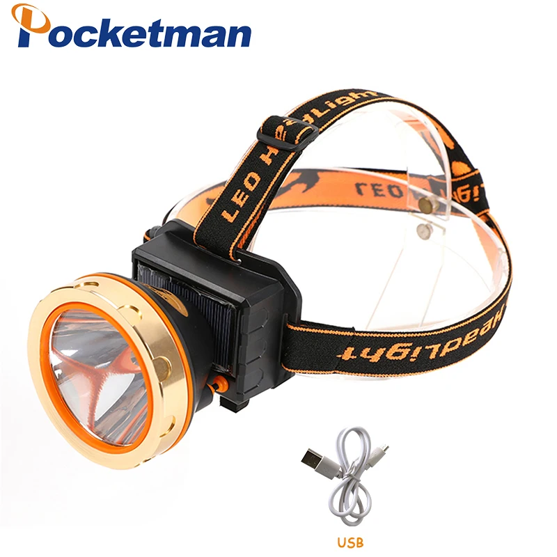 

4000LM Inside Rechargeable Battery Head Lamp Torch Hunting Light USB Solar Energy Powerful Led Headlamp Solar headlights