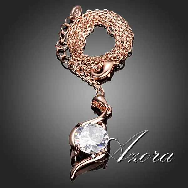 AZORA розовое золото цвет прозрачный кубический цирконий кулон ожерелье TN0141