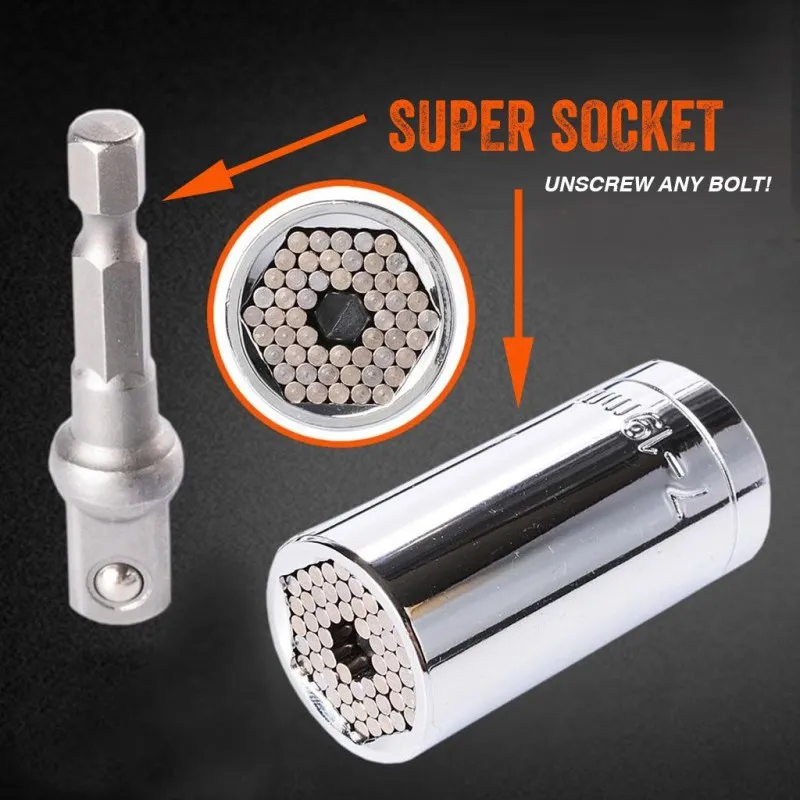 

Universal Wrench Socket Kit Ratchet Socket Wrench with Power Drill Adapter 7-19mm Universal Torque Wrench Set