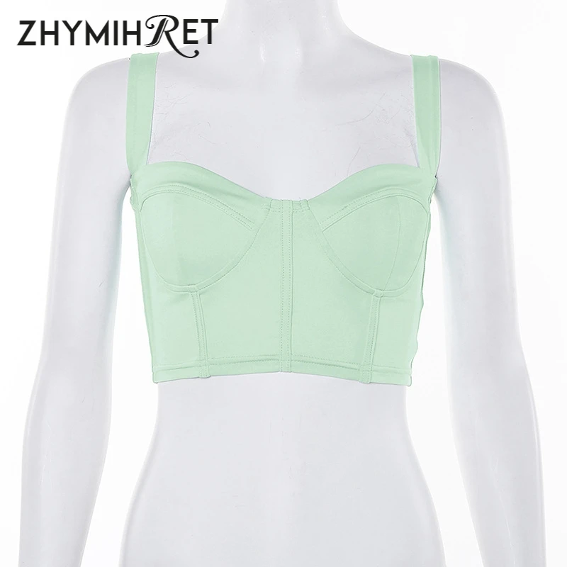 ZHYMIHRET/Летний милый мятно-зеленый топ на бретелях для женщин с квадратным воротником, праздничный Обрезной топ-муджер, модная новинка года, уличная одежда