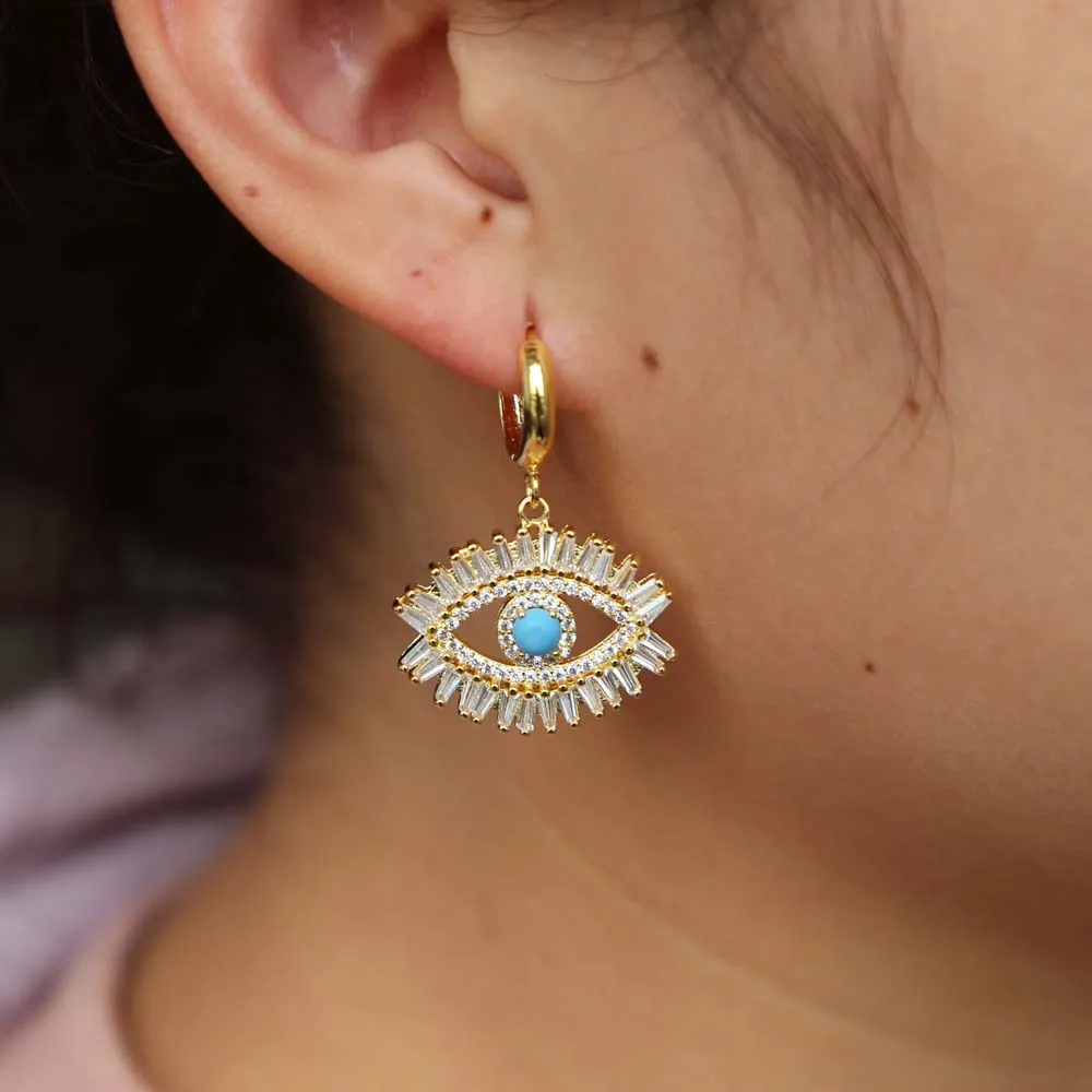 

Bohemia Dangle earrings charming Turkish gold blue evil eyes jewelry statement lucky hand of fatima cz earrings for girls gifts