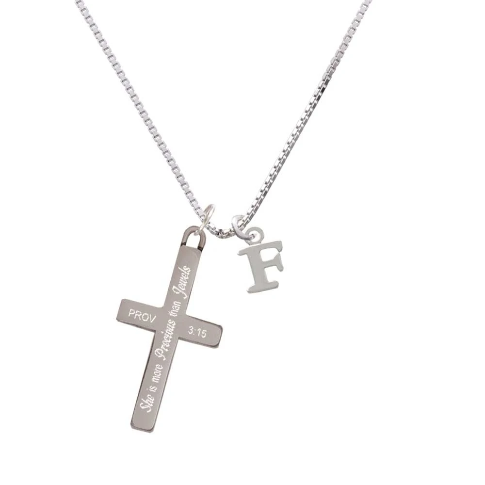 Small Initial - F - - She is More Precious - Cross Necklace